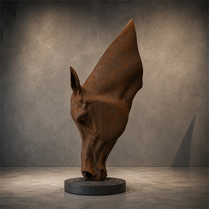 Sculpture cheval en métal avec une finition rouille en acier Corten