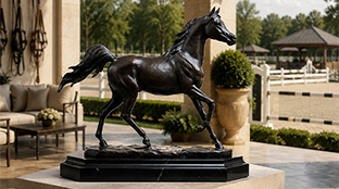 sculpture cheval extérieur noire au maroc