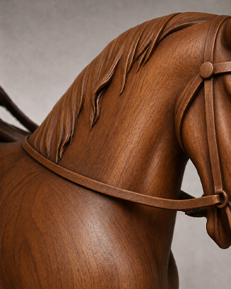 sculpture cheval avec finition bois